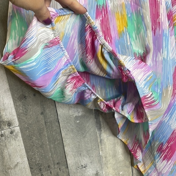 Nwt Caramela multicolored one shoulder blouse. Pink, blue, purple, yellow, grey - Picture 4 of 9